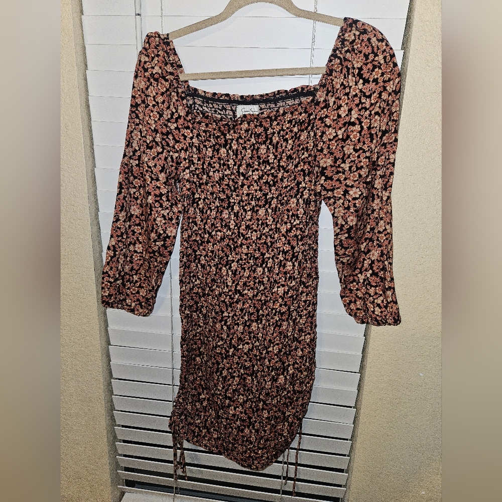 Jessica Simpson Black and Pink Floral Long Sleeve Dress
